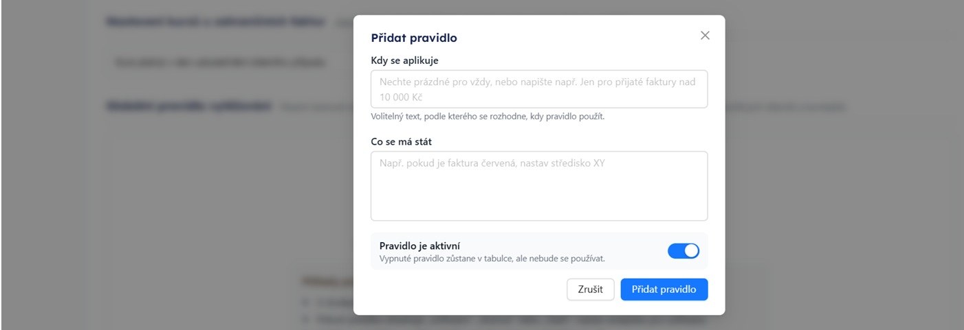 Dialog pro přidání vytěžovacího pravidla s poli Kdy se aplikuje a Co se má stát