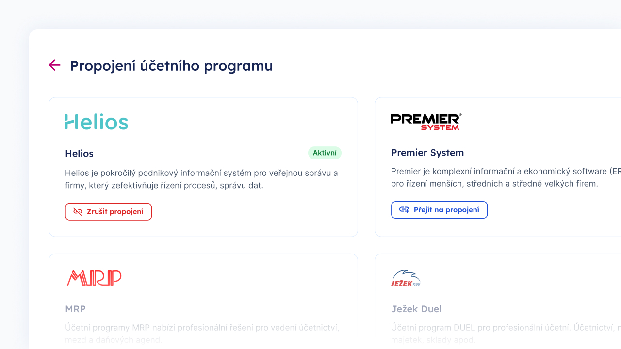 Integrace účetních systémů dashboard