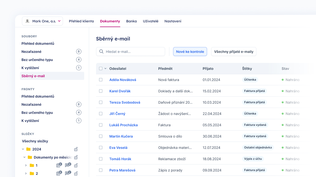Sběrný e-mail v rámci online archivu