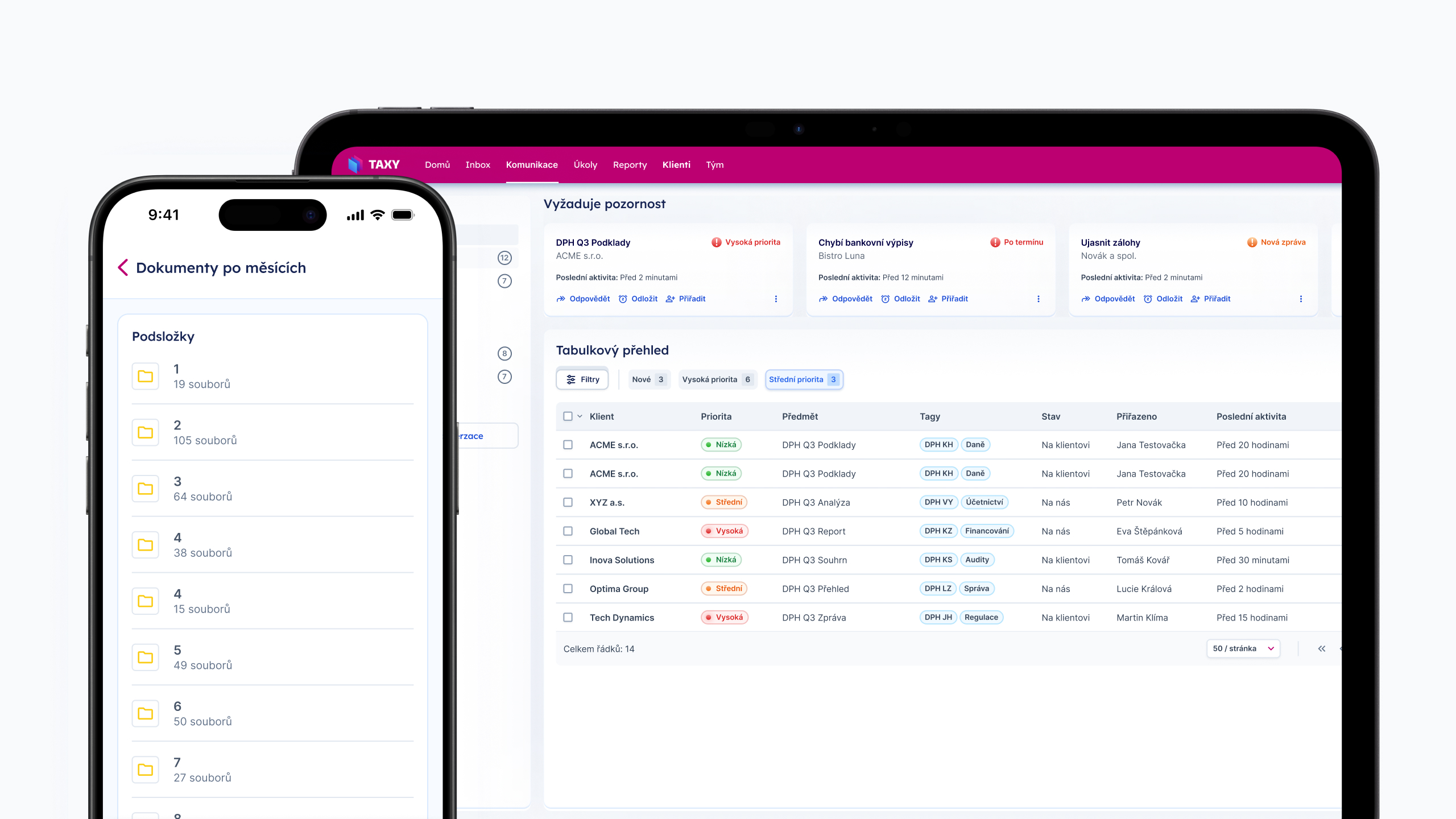 Dashboard TAXY a mobilní přístup
